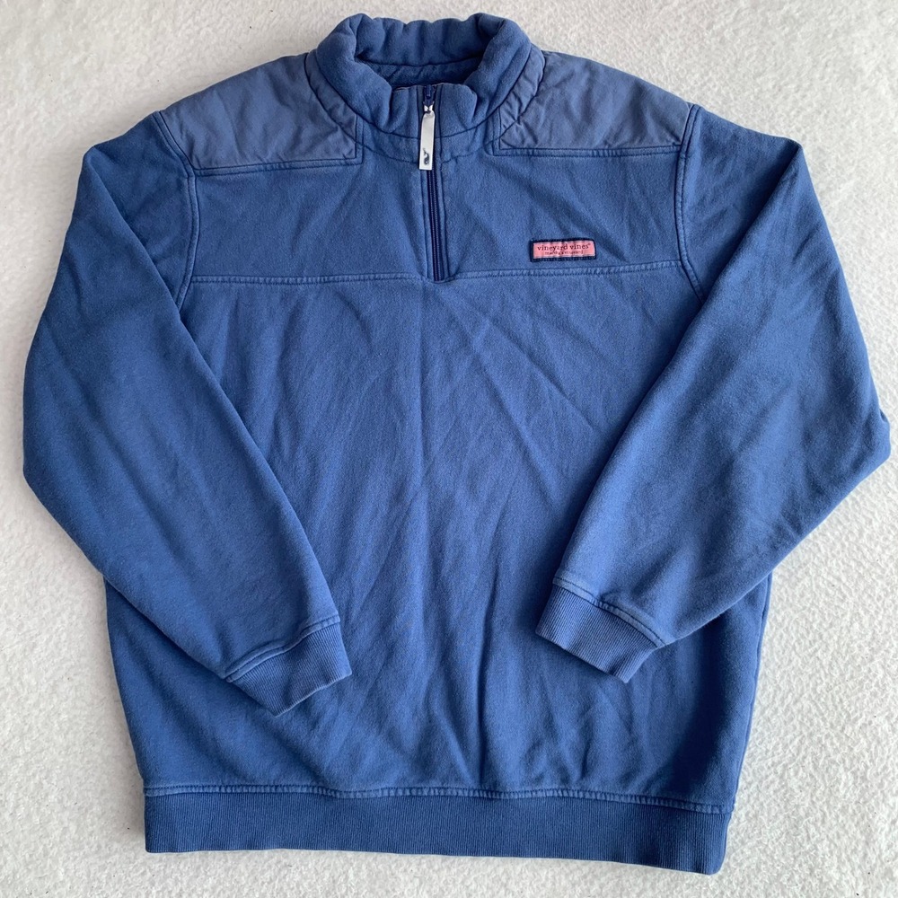 Vineyard Vines 1/4 Zip Sweatshirt Mens L Pullover Logo Yoke 100% Cotton Blue